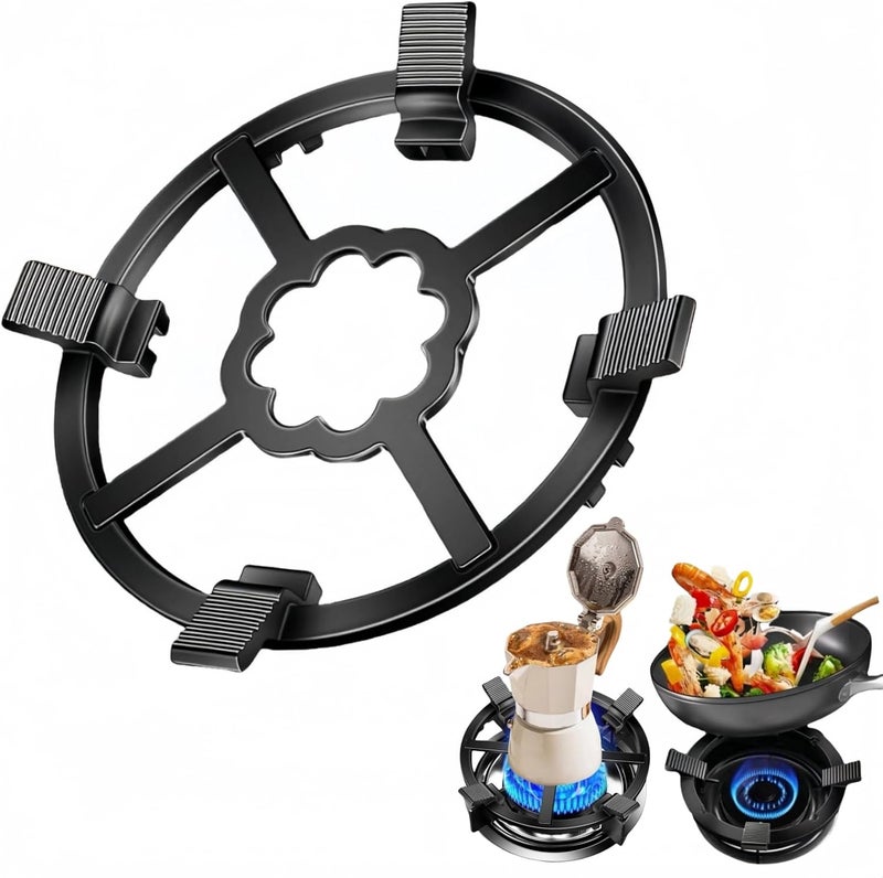 CHDEXU Cast Iron Wok Support Ring for Moka Pot, 2 in 1 Gas Ring Reducer Stovetop Stand for Wok small Saucepan Coffee Pot, Reducer Ring Holder for Gas Stove Hobs Cooker - Image 1